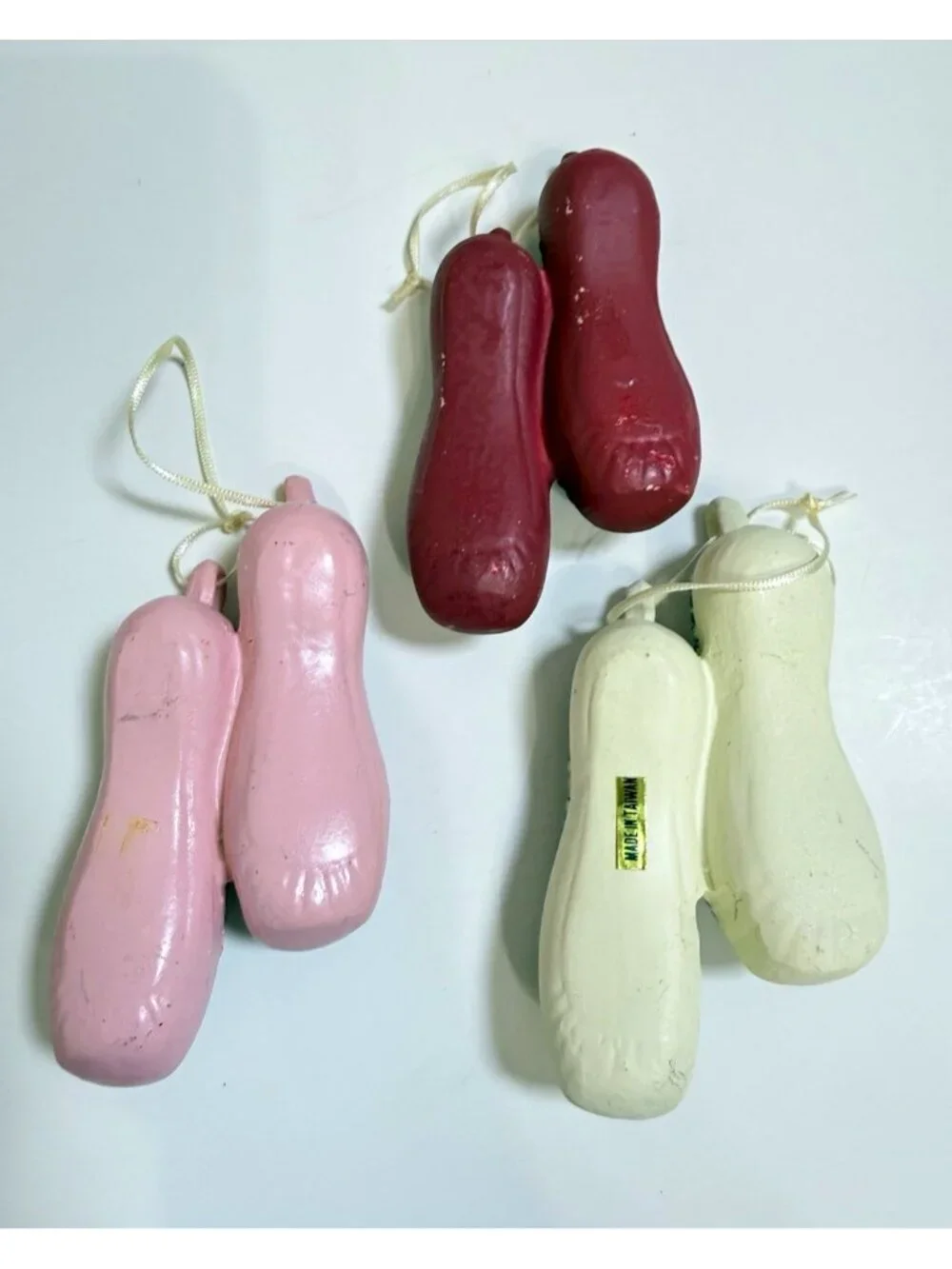Lot of 3 Hanging Ballet Shoe Christmas Ornaments Floral Multicolor Vintage